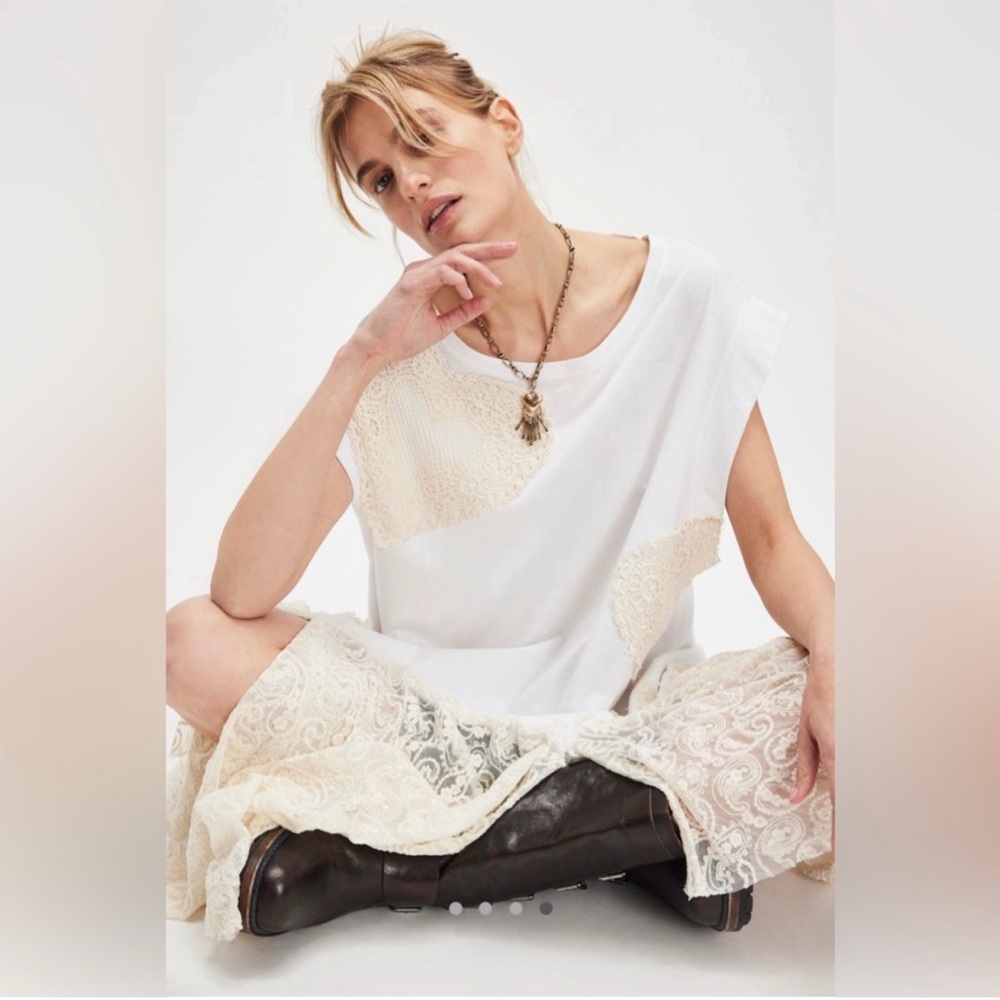 Free People x Tricia Fix White Heart Maxi Tee Size Large - Picture 4 of 15